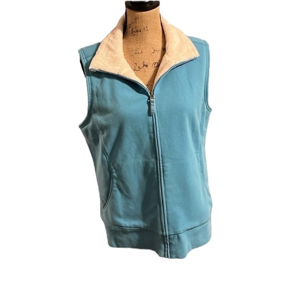 L.L. Bean aqua fleece lined zip front vest size large - Picture 1 of 6